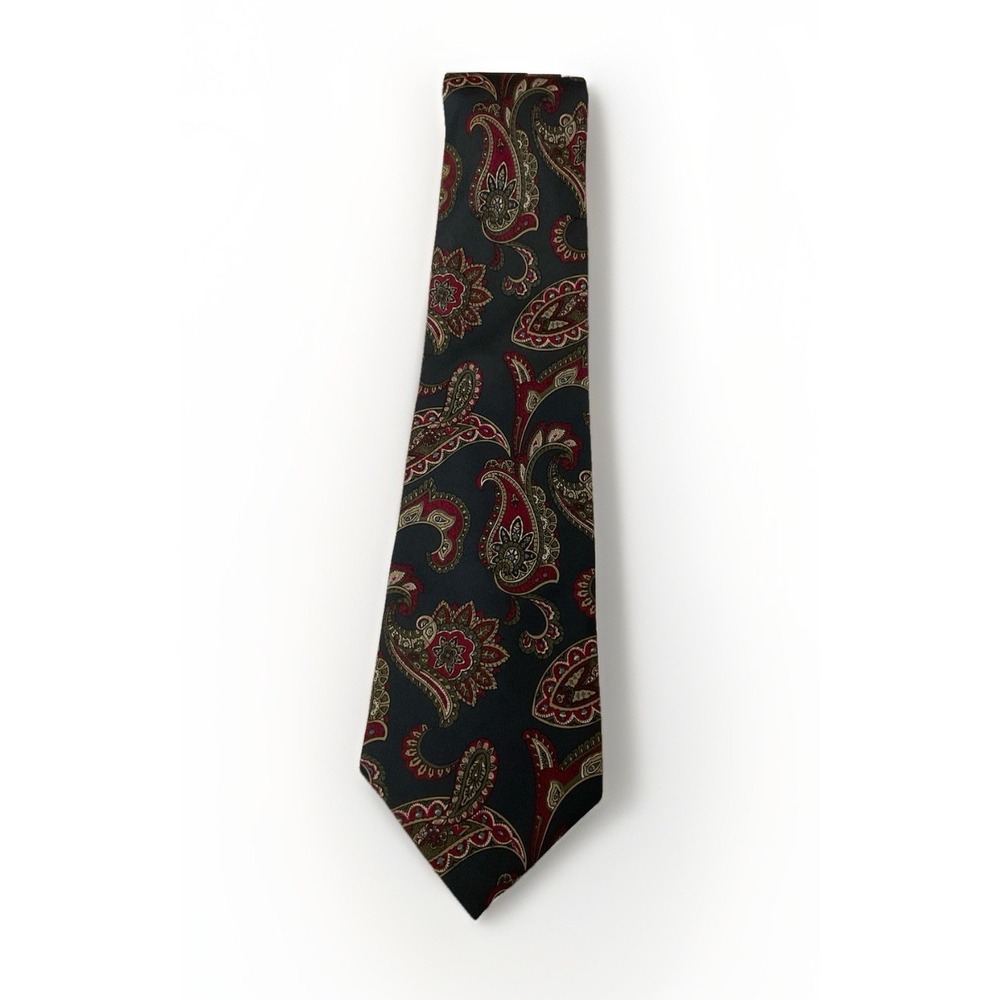 Halston III Paisley Necktie Mens 56" Classic Navy Blue Burgundy Silk Tie